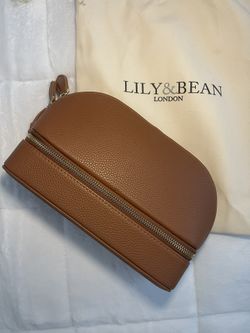 $122 NEW Lily & Bean London Leather Vanity Case - Tan (brown)