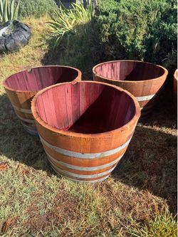 Oak barrel planters