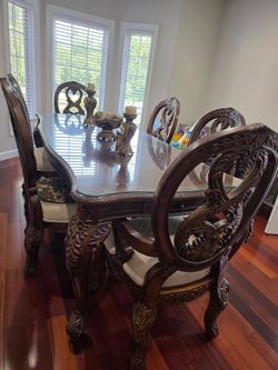Ornate Wood Dining Table with 6 Chairs