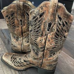 Corral Women R1226 Bronze Black Sequence Crystals Butterfly Square Toe Size 9.5