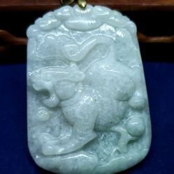 Burmese icy Type A Jadeite Jade Pendant Lucky Tiger. 