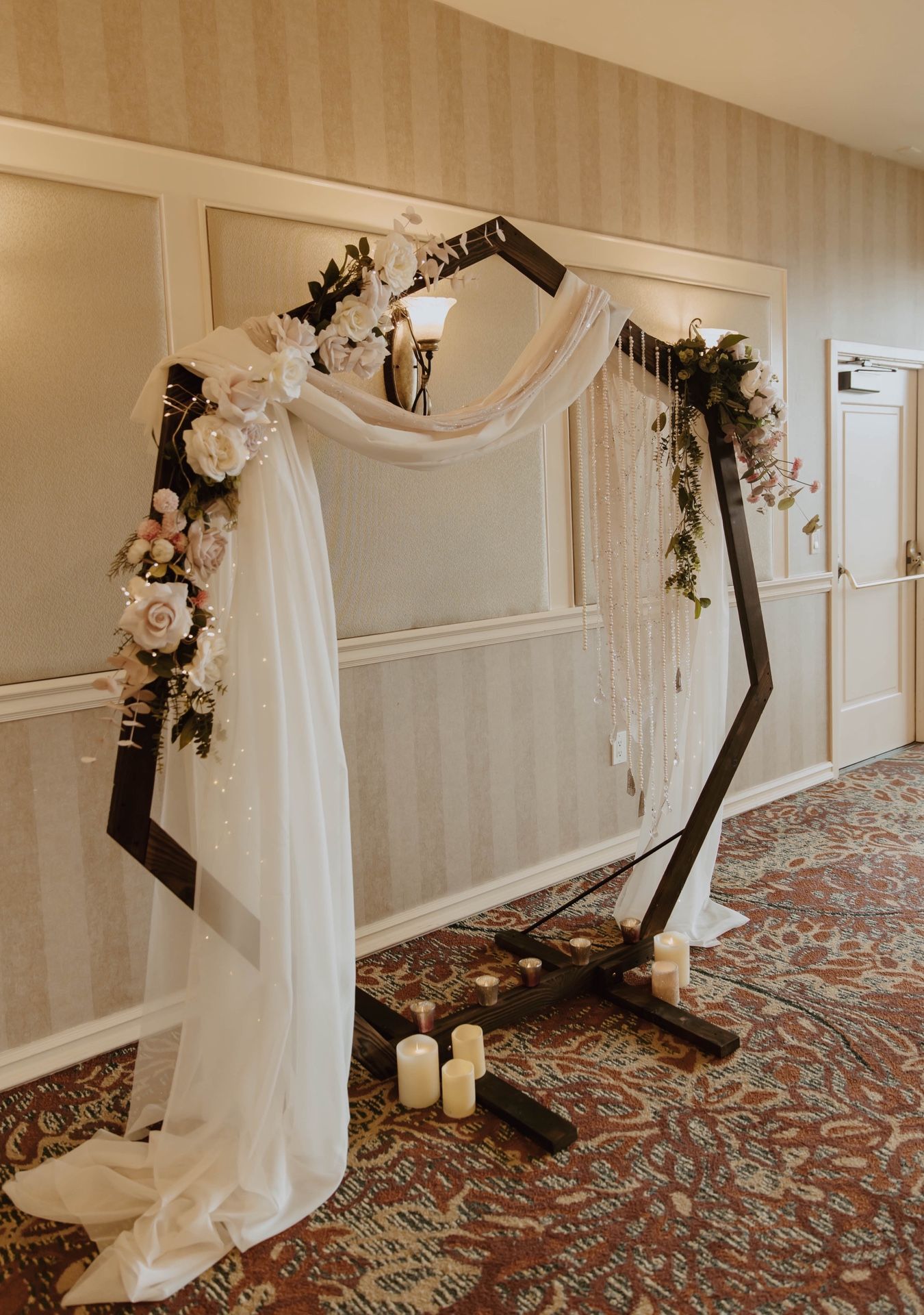 Wooden Arch, Fabric And Flowers 