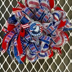 Handmade Memorial Day/july 4th Deco Mesh Wreath🇺🇸