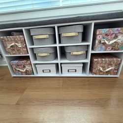 Modern Storage Bench with Cushion & Shoe Cubbies – Small Space Friendly 