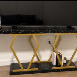 Luxury Black & Gold TV Stand Console Table – Modern Marble Design