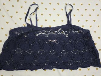 Victorias Secret Crochet Blue Sheer tank top cropped Sexy Flowy SMALL