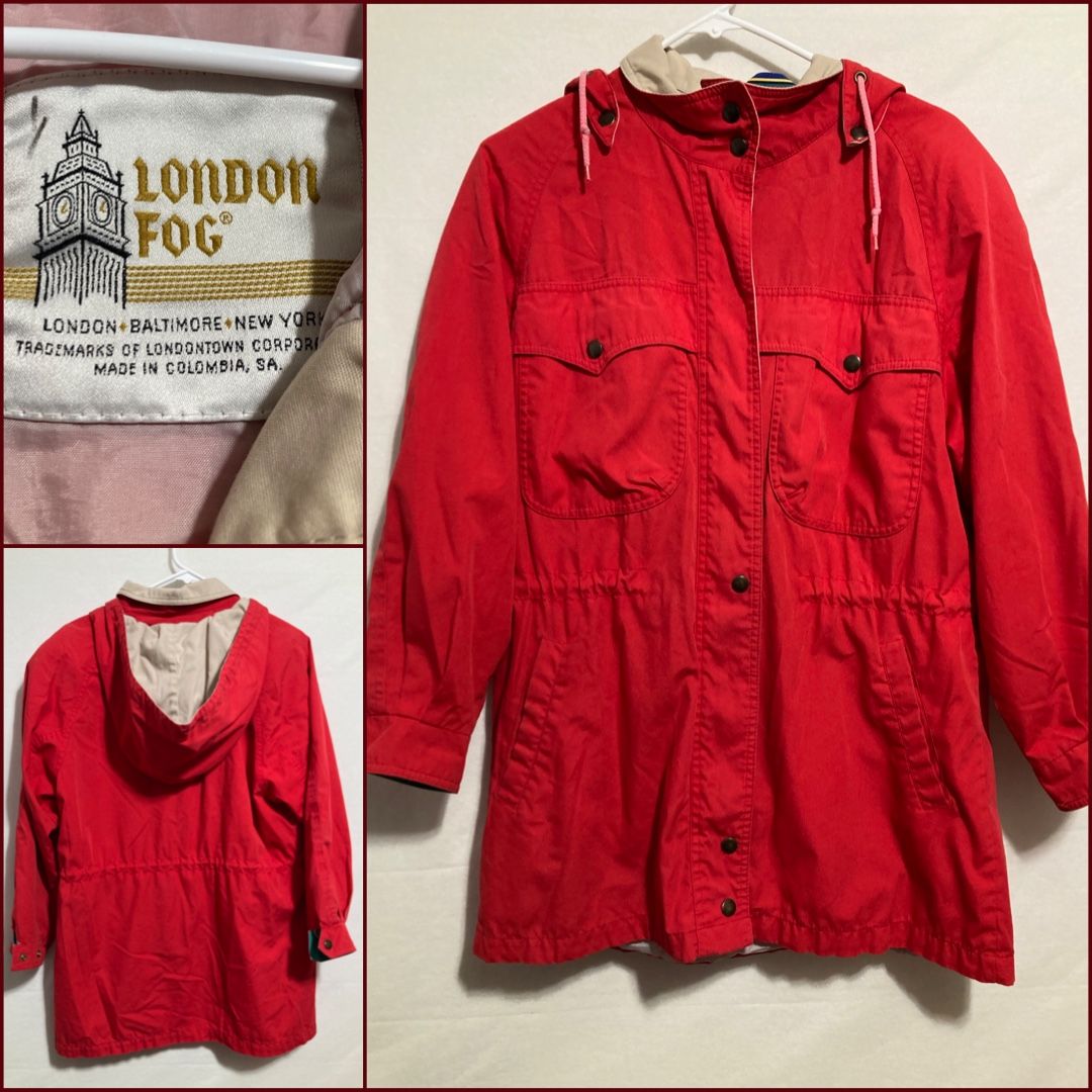 VTG London Fog Nylon Ski Jacket Red Sz 6 Medium Windbreaker Rainwear Hood F-Zip