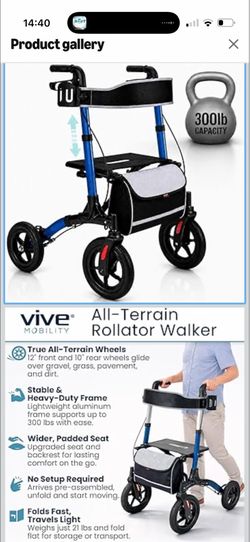Vive Mobility Upright Walker with Seat - Stand Up Rollator Heavy Duty, Folding Medical Aid Scooter for Elderly, Seniors - Walking Assist, Foldable Tra