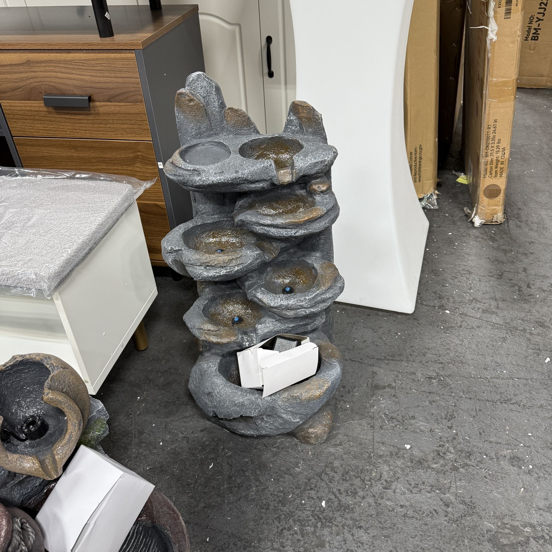 MAGIC UNION 6-Tier Cascading Rock Water Fountain, 27" H Outdoor Freestanding Rockery Fountain with LED Light and Pump, Outdoor Garden Waterfall Decor