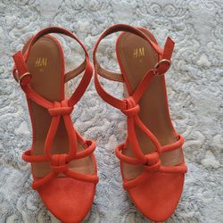 Pretty Orange Wedge Summer Shoes