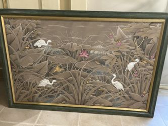 Balinese Crane Bird Framed Painting