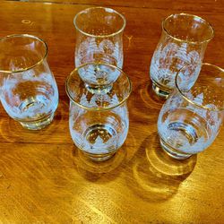 Vintage Libby Winter Wonderland Frosted Set Of 5 Glasses Tumblers With Gold Rim