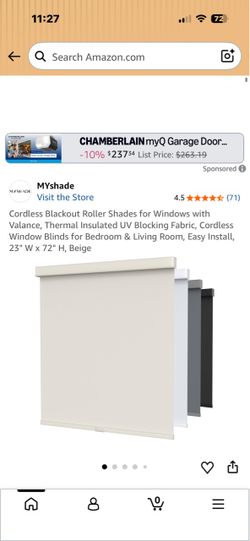 Cordless blackout roller shades 23”W x 72”H black color