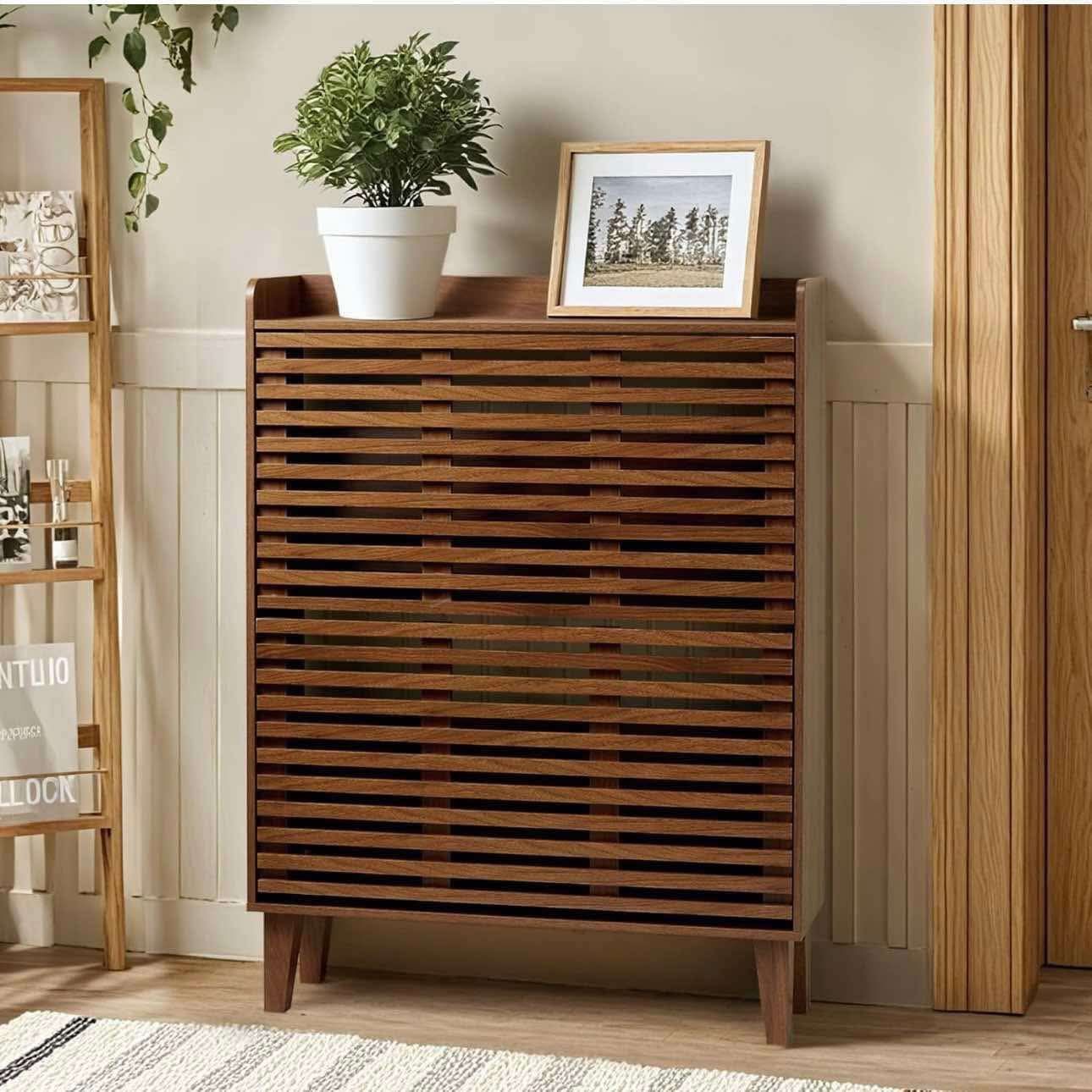 Shoe Cabinet, Storage Cabinet with Louvered 2 Flip Drawers