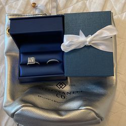 Moissanite Princess Cut Halo Wedding Ring Set Thumbnail