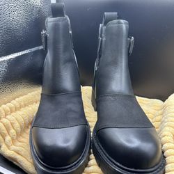 UGG Women Stockton Waterproof Black Leather Combat Boots size 9 NEW