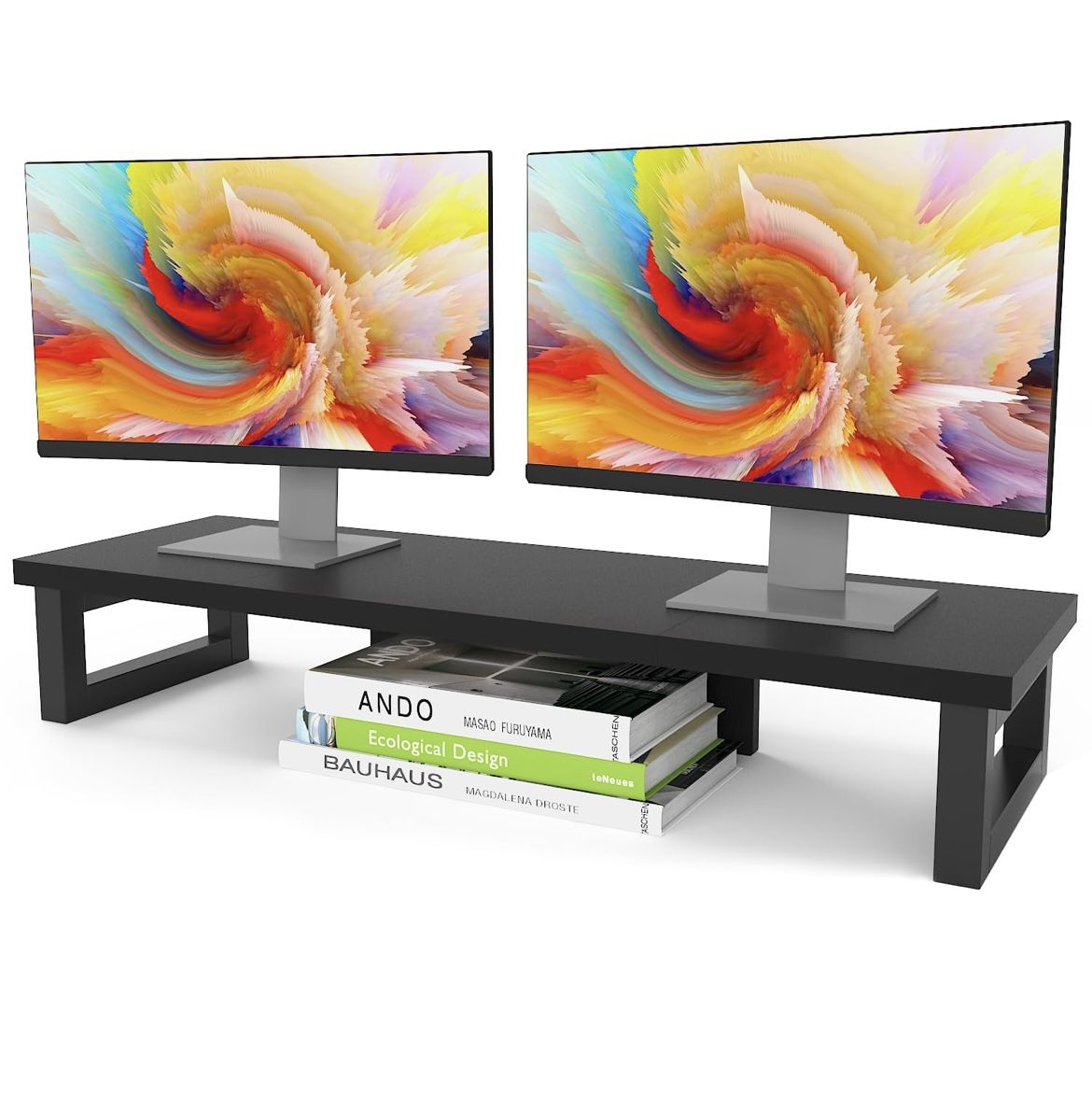 WESTREE Dual Monitor Stand Riser, Wood and Steel Monitor Stand Riser, Computer Monitor Stand for 2 Monitors, MultiPurpose Desktop St🆕👍Retails $39.99