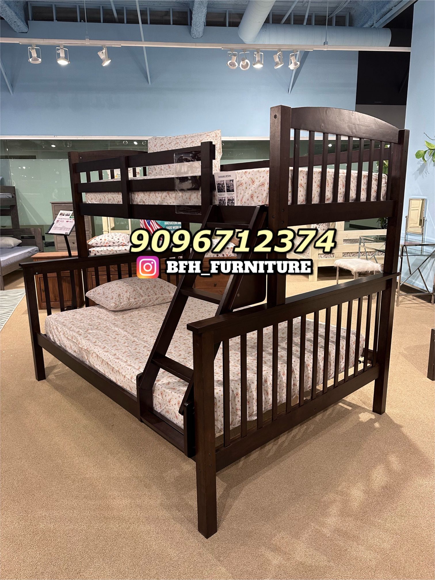 Twin/Full Expresso Bunk bed w. Ortho Mattresses Included