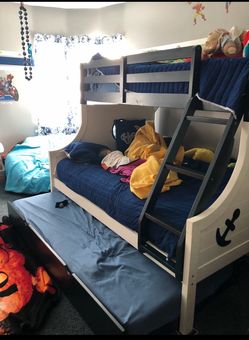 White Wood Bunk Bed with Trundle