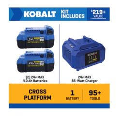 New Kobalt 24 -Volt 2 -Pack Lithium-ion ( 4.0 Ah 4.0 Ah Battery and Charger )