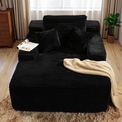 Cloudelle Chaise Lounge Chair Indoor With Pillows, 48.4 "d Oversized Sleeper Chair, Could Plush Corduroy Comfy Sofa For Bedroom, Living Room, Office