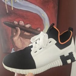 Men's Hermes Bouncing Black White Orange Sneakers Shoes Size US 9 EUR 42