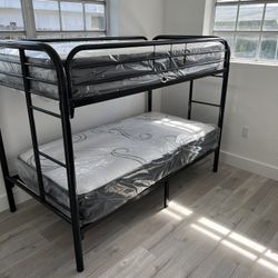 Twin over Twin bunk beds frame and free delivery in box with the mattress and