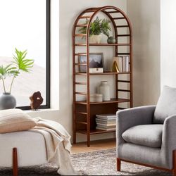 Threshold designed with Studio McGee – 72″ Holladay Curved Wooden Bookcase – Brown