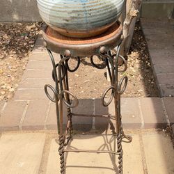 Cast Iron Vintage Stand W/ Pottery Pot