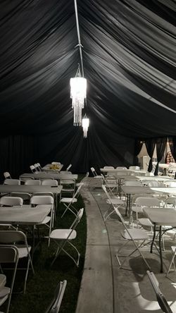 Draping Canopy Tables Chairs Linen Backdrops Balloon Garland Etc…