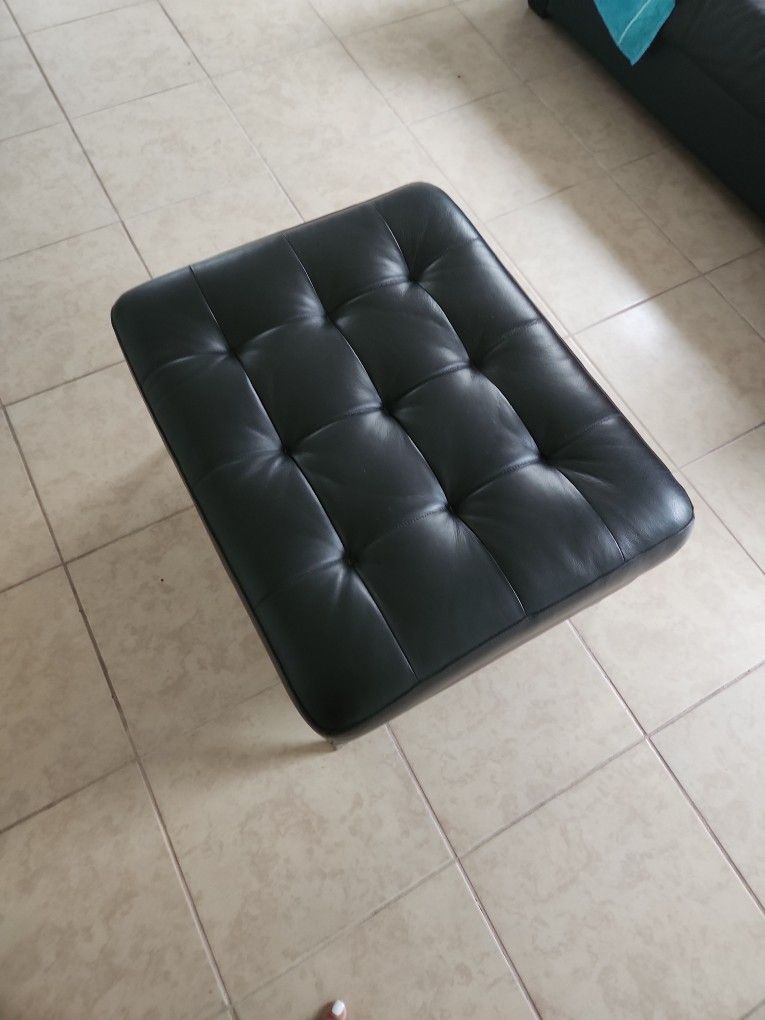 Black Leather Ottoman