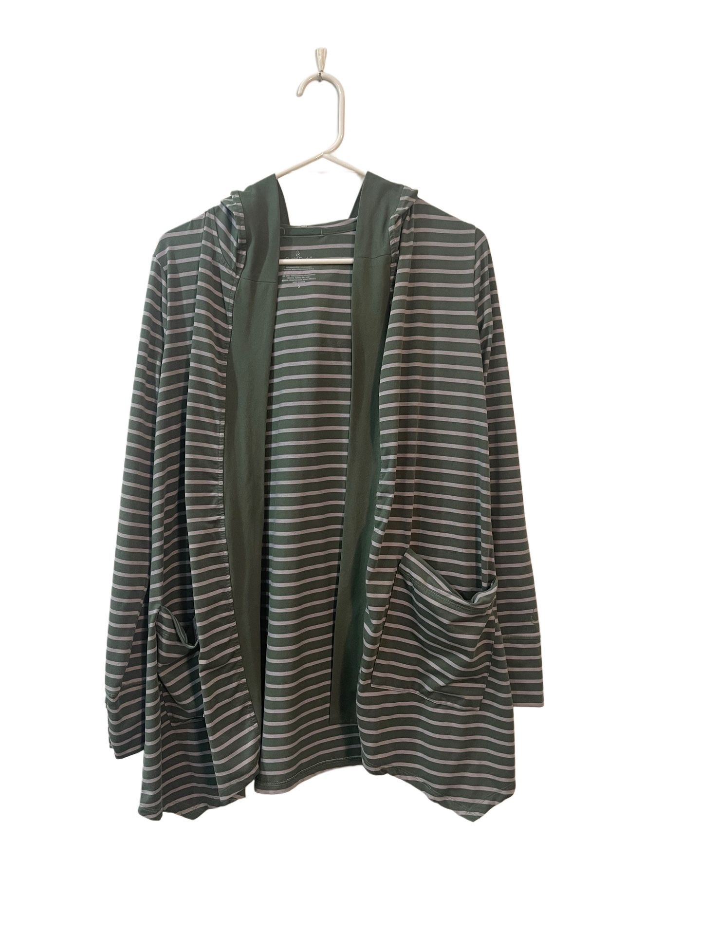 Cuddle Duds Women’s Cardigan Green Stripe Small