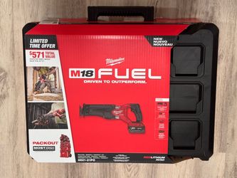 New Milwaukee M18 FUEL18V Lithium-Ion Brushless Cordless SAWZALL Reciprocating Saw with PACKOUT Tool-Box, (1) 5.0 Battery, and Charger
