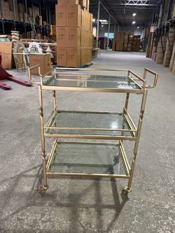 Gold Metal 3-Tier Bar Cart with Glass Shelves