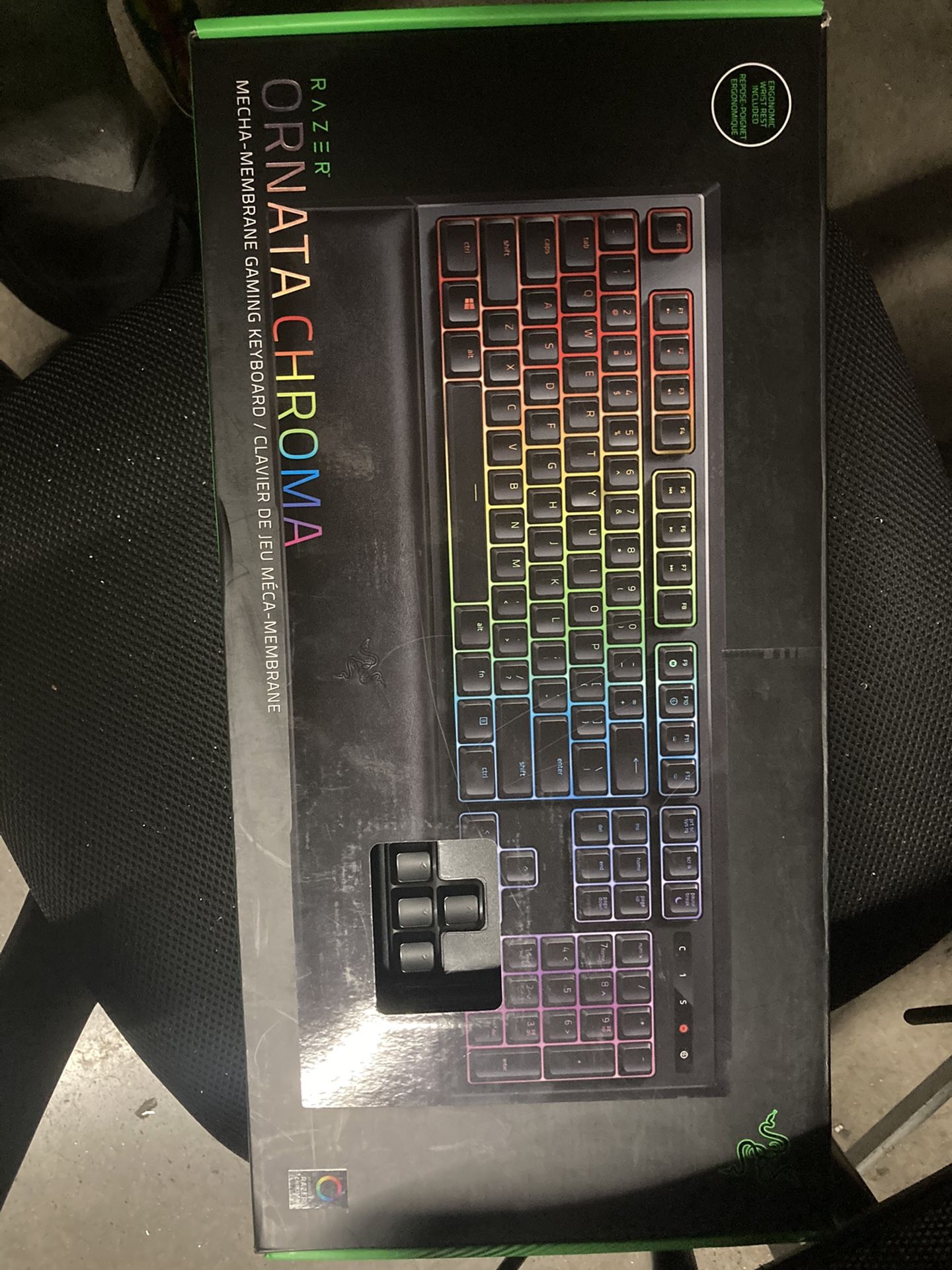 Razer ornata chroma Keyboard with wrist rest.