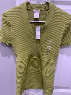 Brand New Ribbed Green Short Sleeve Sweater