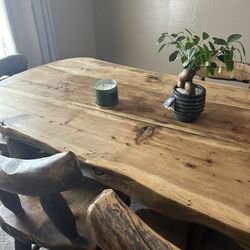 Vintage Mexican Solid Heavy Wood Dining Table With 6 Chairs