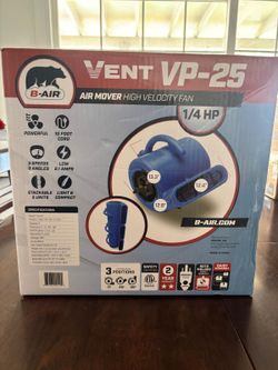 B-Air VP-25 1/4 HP Air Mover for Water Damage Restoration Carpet Dryer Floor Blower Fan Home and Plumbing Use, Blue