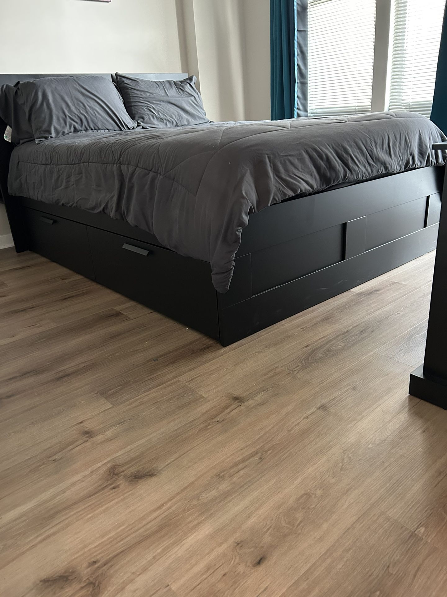 Modern Black Full/Queen Storage Bed with Headboard & Drawers