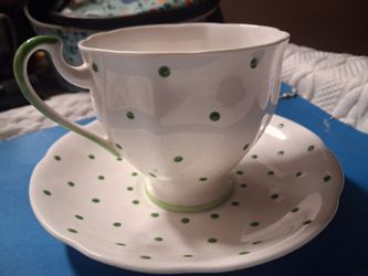 Vintage Rare Shelly Green Polla dots Tea Cup #798