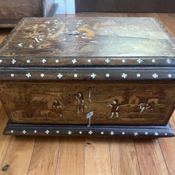 Antique 19c Inlaid Rosewood Chest W/lock & Keys! 20”x14”x 10.5”