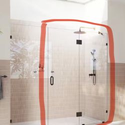 Glass Shower Door With Matte Black Hardware: Opened, Not Used