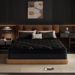 14-inch Medium Gel Memory Foam Mattress with Pocket Spring Hybrid Mattress, Medium Comfort, Breathable & Durable, for Comfortable Sleep &Black