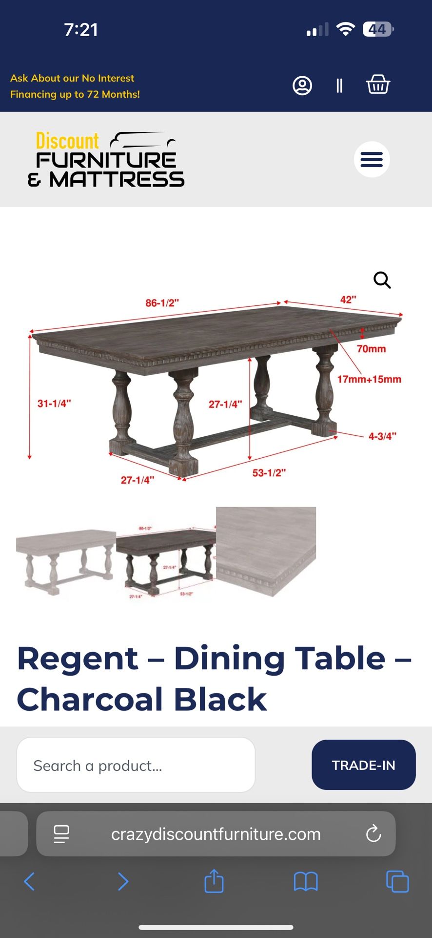 LIVING SPACES REGENT DINING TABLE - NO CHAIRS