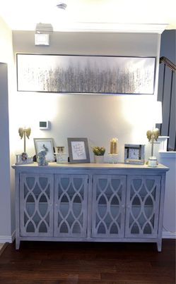 Gray Accent Cabinet with Glass Panel Doors