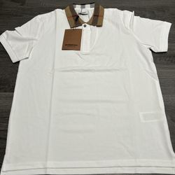 White Burberry polo shirt with brown collar