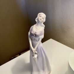 Porcelain Statue Of Girl With Umbrella, 10 Inches Long