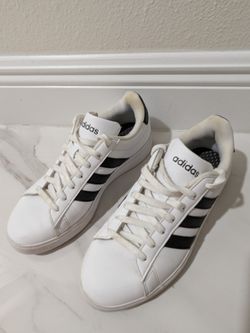 Adidas White Sneakers with Black Stripes Size 8
