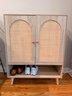 Rattan Shoe Storage Cabinet | Cane Doors | Entryway Cabinet
