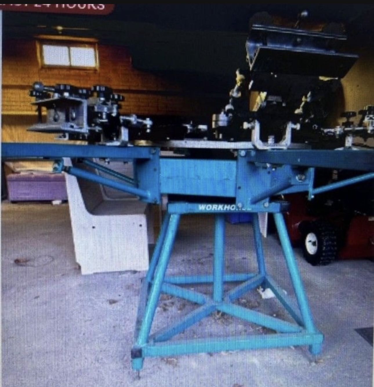 Manual Screen Printing Machine by Work Horse 6 color 6 station Ranar Elite screen printing press. (micro registration bolt, and screen holder bolt).